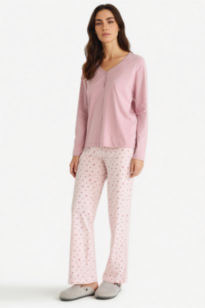 سيت قصة عادية كم طويل وبنطرون مطبوع - قطعتين من Fall in Love