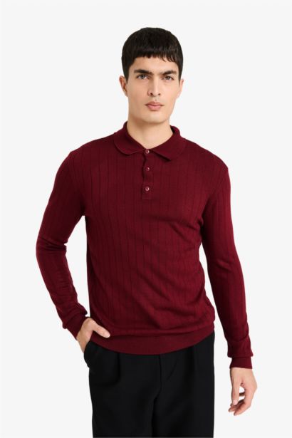 Standard Fit Polo Collar Knit Pullover