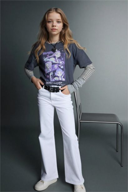 بنطرون جينز بناتي فلير فيت برجل واسع