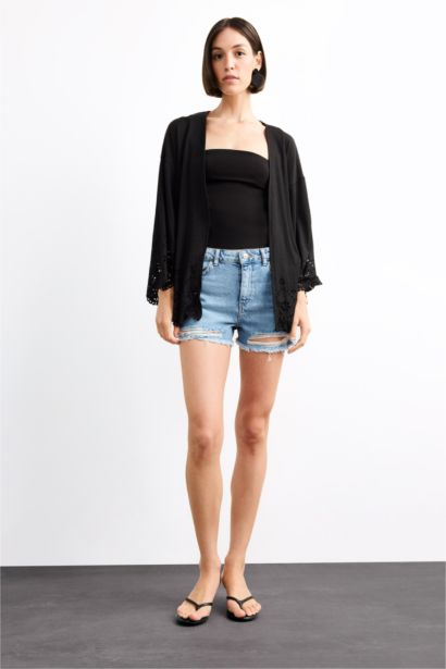 بلوزة ردن طويل مخصر برباط من الأمام