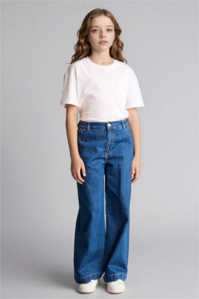 بنطرون جينز بناتي قصة مريحة برجل واسع