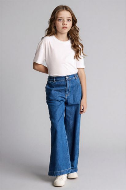 بنطرون جينز بناتي قصة مريحة برجل واسع