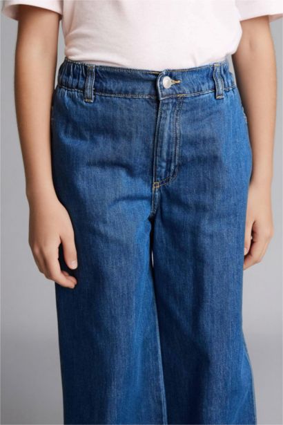 بنطرون جينز بناتي قصة مريحة برجل واسع