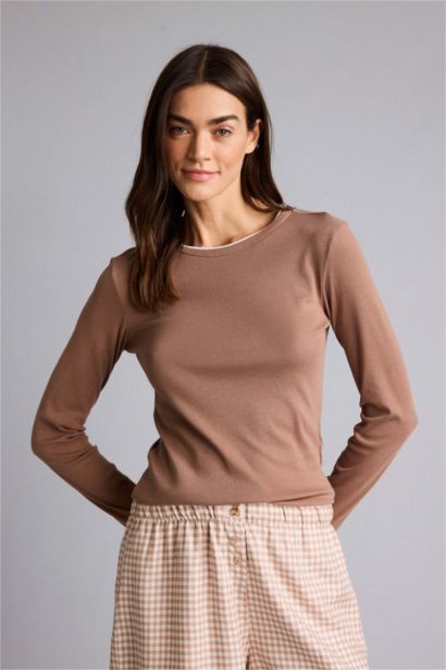 Regular Fit Crew Neck Ribana Knitted Tops