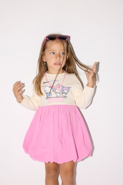 فستان مضلع بالون فيت برقبة مستديرة