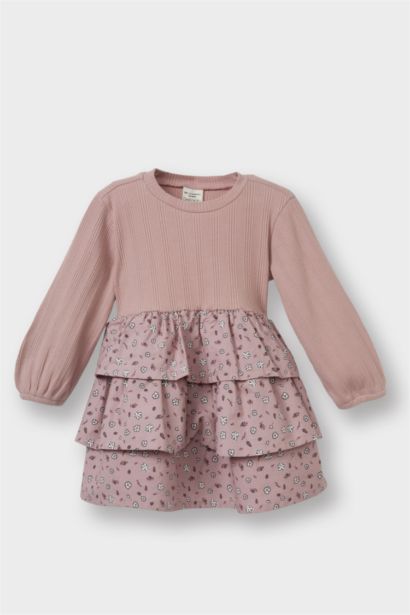 Baby Girl Floral Long Sleeve Ribbed Camisole Dress