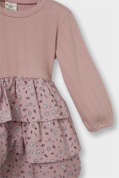 Baby Girl Floral Long Sleeve Ribbed Camisole Dress