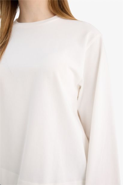 Regular Fit Crew Neck Long Sleeve Cotton Tunic