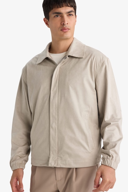 Slim Fit Polo Collar Zip-Up Jacket