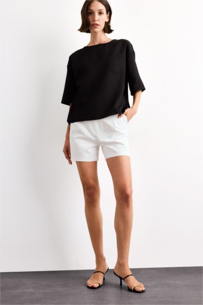 قميص نص ردن منسوج قصة مريحة بياخة مستديرة