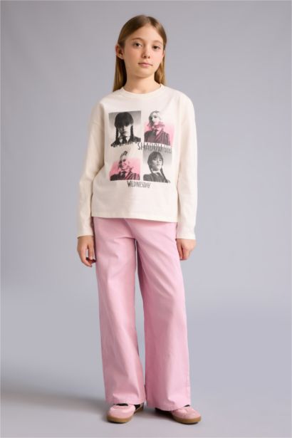 Wednesday Loose Fit Bisiklet Yaka Uzun Kollu Tişört Kız Çocuk