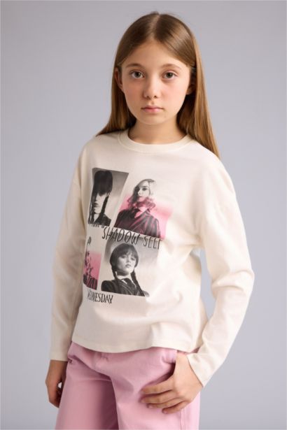 Wednesday Loose Fit Bisiklet Yaka Uzun Kollu Tişört Kız Çocuk