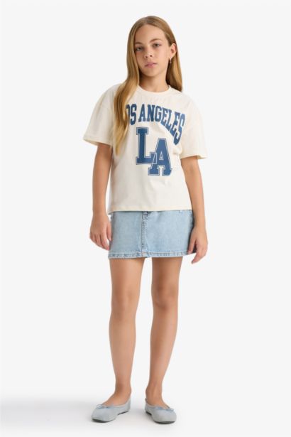 Girl Relax Fit Crew Neck Printed Short Sleeve T-Shirt