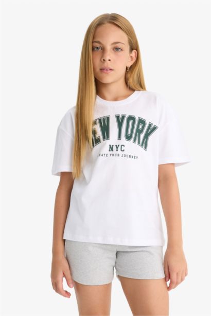 تيشيرت بناتي نص ردن قصة مريحة بياخة مستديرة