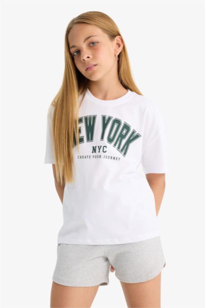 تيشيرت بناتي نص ردن قصة مريحة بياخة مستديرة