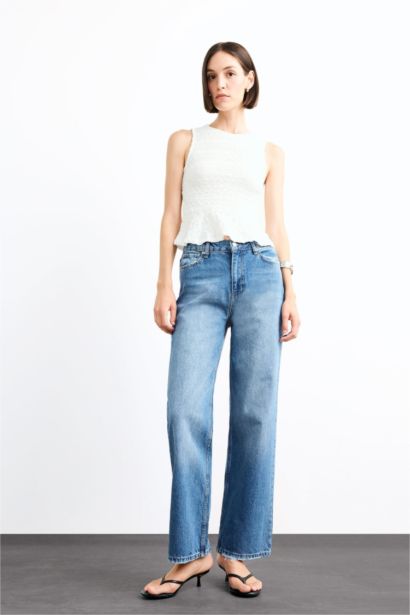 Straight Fit Denim Trousers