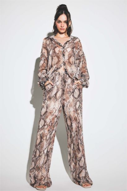 Relax Fit Regular Hem Chiffon Trousers