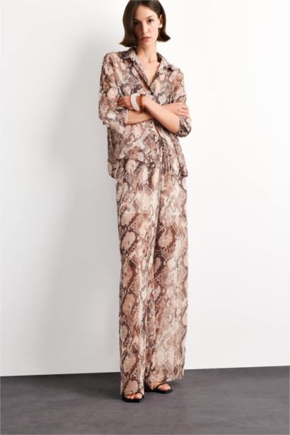 Relax Fit Regular Hem Chiffon Trousers