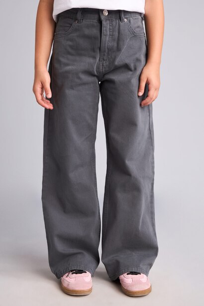 Girl Straight Wide Flare Fit Gabardine Trousers