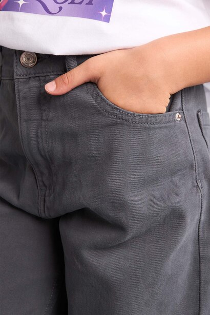 Girl Straight Wide Flare Fit Gabardine Trousers