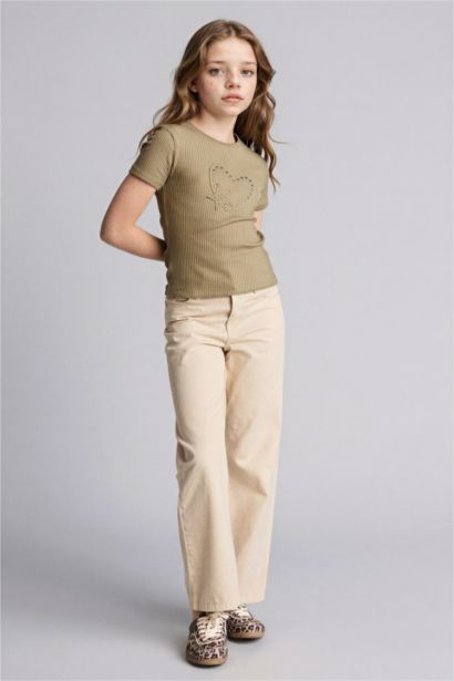 بنطلون بناتي وايد ليج برجل شارلستون