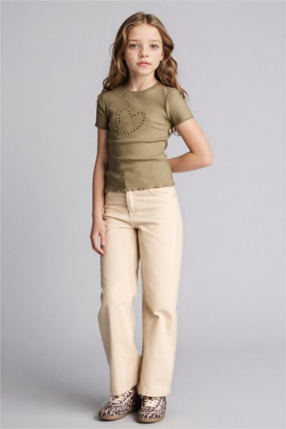 بنطلون بناتي وايد ليج برجل شارلستون