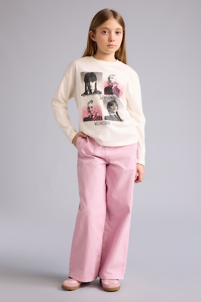 Girl Wide Leg Gabardine Trousers