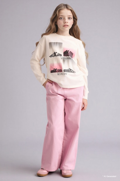 Pantalon en gabardine à jambes larges pour fille