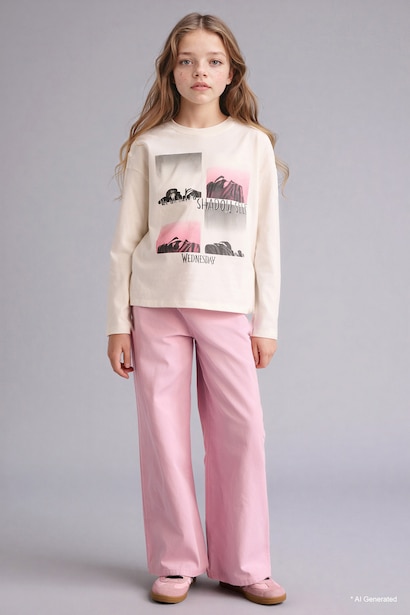 Pantalon en gabardine à jambes larges pour fille