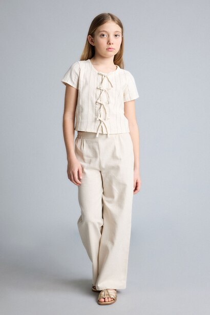 Girl Wide Leg Cotton Trousers