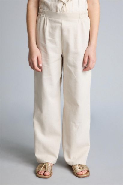 بنطلون بناتي وايد ليج قطن