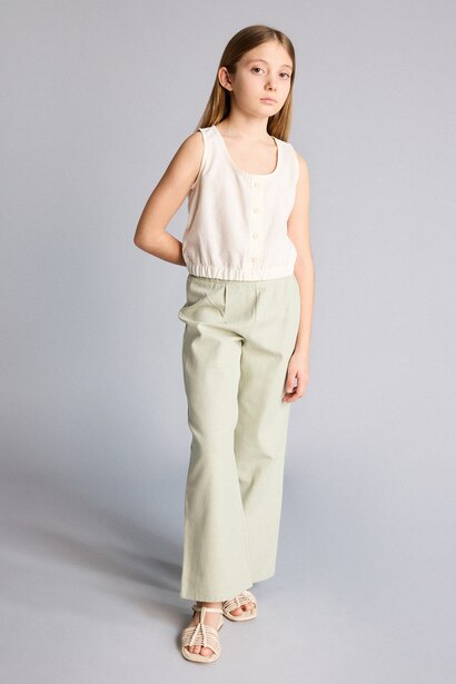 Girl Wide Leg Cotton Trousers