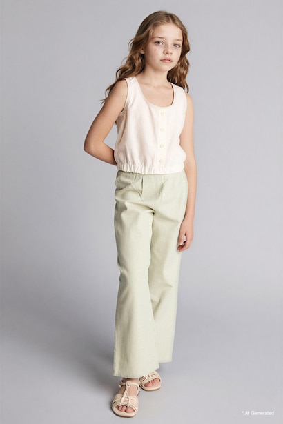 Girl Wide Leg Cotton Trousers