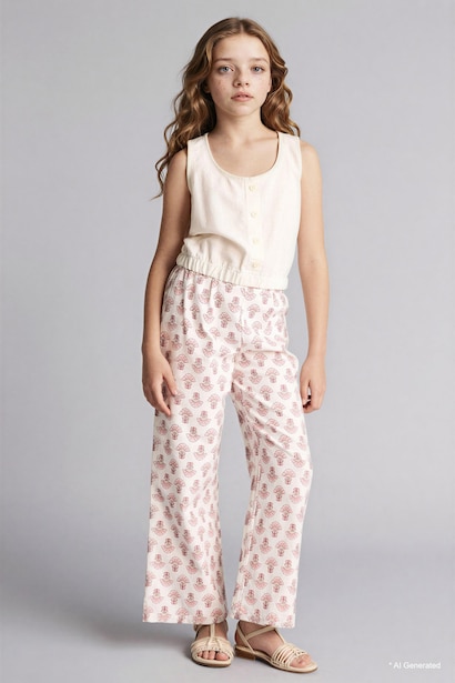 Girl Wide Leg Cotton Trousers
