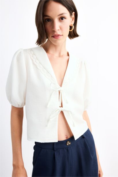 Crew Neck Short Sleeve Blouse