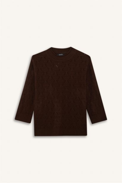 Regular Fit Bisiklet Yaka Ajurlu Triko Tunik