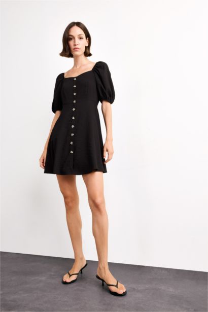 Balloon Sleeves Mini Dress