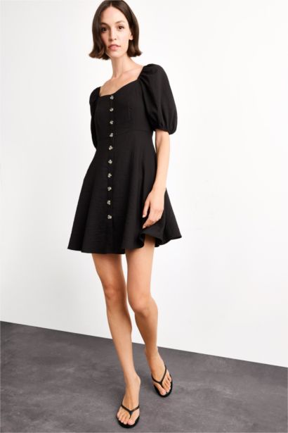 Balloon Sleeves Mini Dress