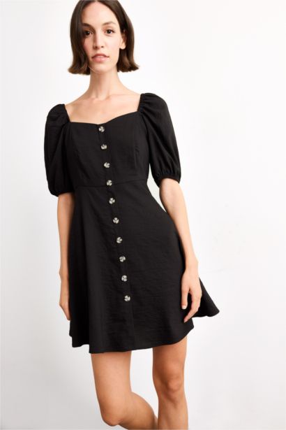 Balloon Sleeves Mini Dress