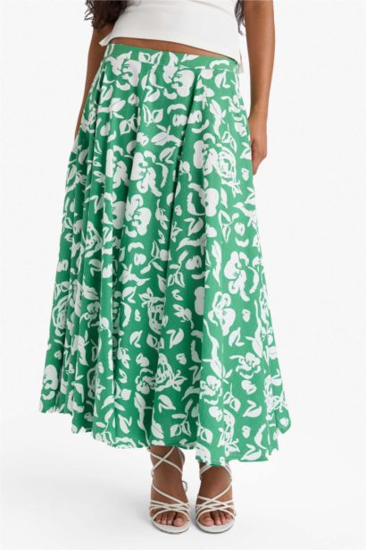 A Cut Floral Linen Look Normal Waist Maxi Skirt