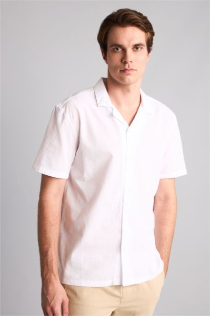 Regular Fit Resort Neck Cotton Short Sleeve Shirt