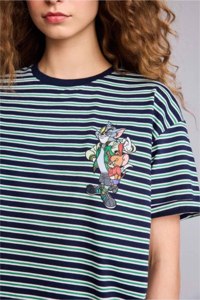 Tom & Jerry Oversize ұран өрнекті қысқа жеңді футболка