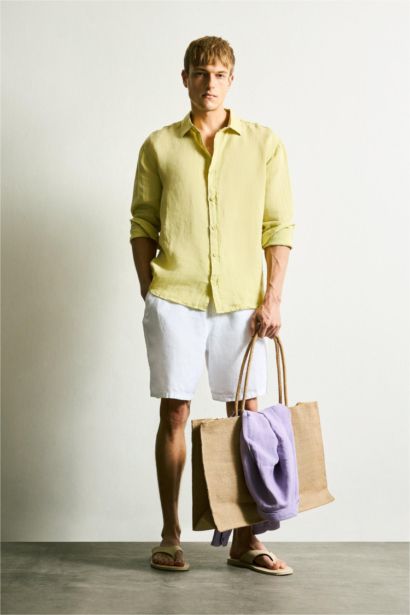Relax Fit Polo Collar Woven Long Sleeve Shirt