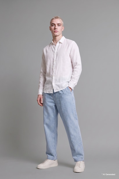 100% Linen Relax Fit Woven Polo Shirt