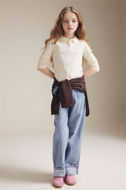 Polo manches longues côtelé Coupe slim pour fille