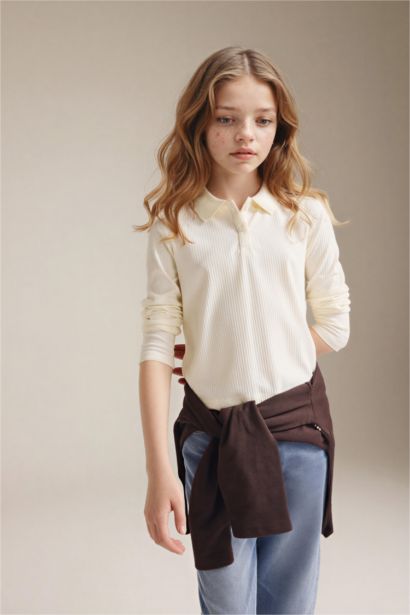 Polo manches longues côtelé Coupe slim pour fille