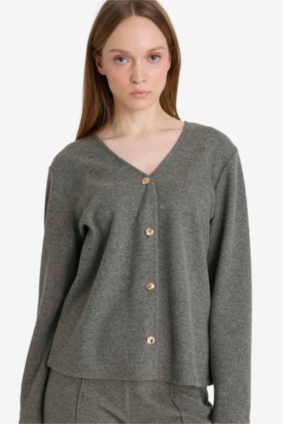 Regular Fit V-Neck Pique Cardigan