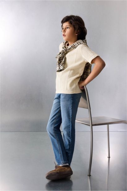 Boy Polo Neck Textured Knit Pullover