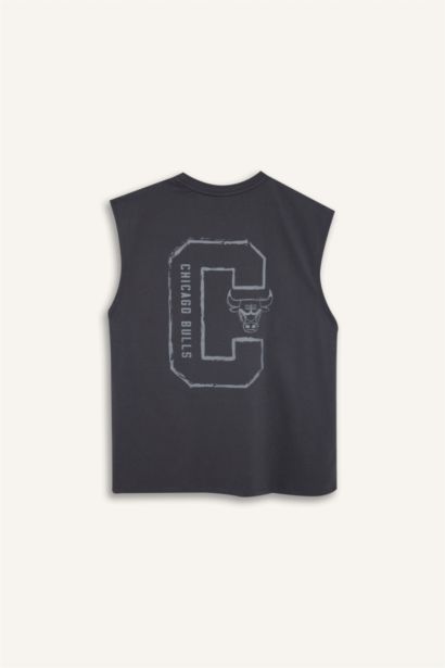 Oversize Fit Printed Crew Neck Sleeveless Chicago Bulls Licensed Tank Top