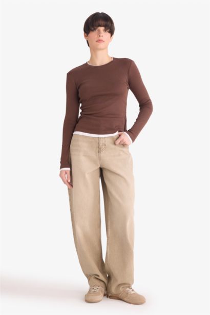 Slim Fit Crew Neck Ribbed Long Sleeve T-Shirt